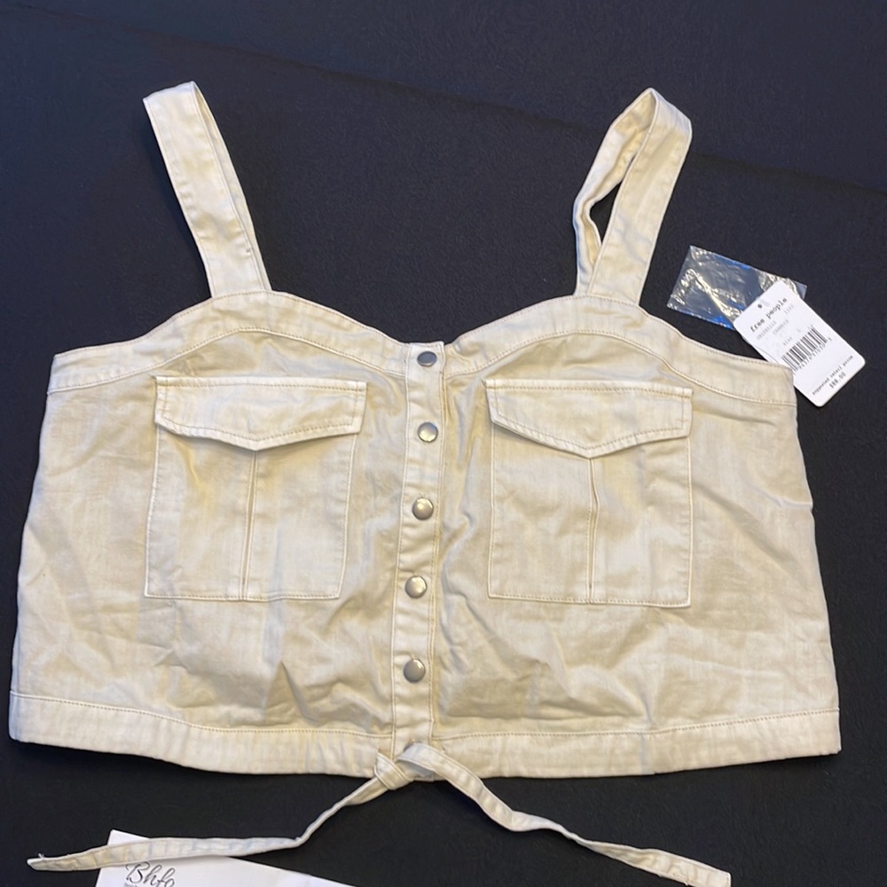 We The Free People Palm Desert Button Down Beige Crop Tank Top NWT - Picture 6 of 6